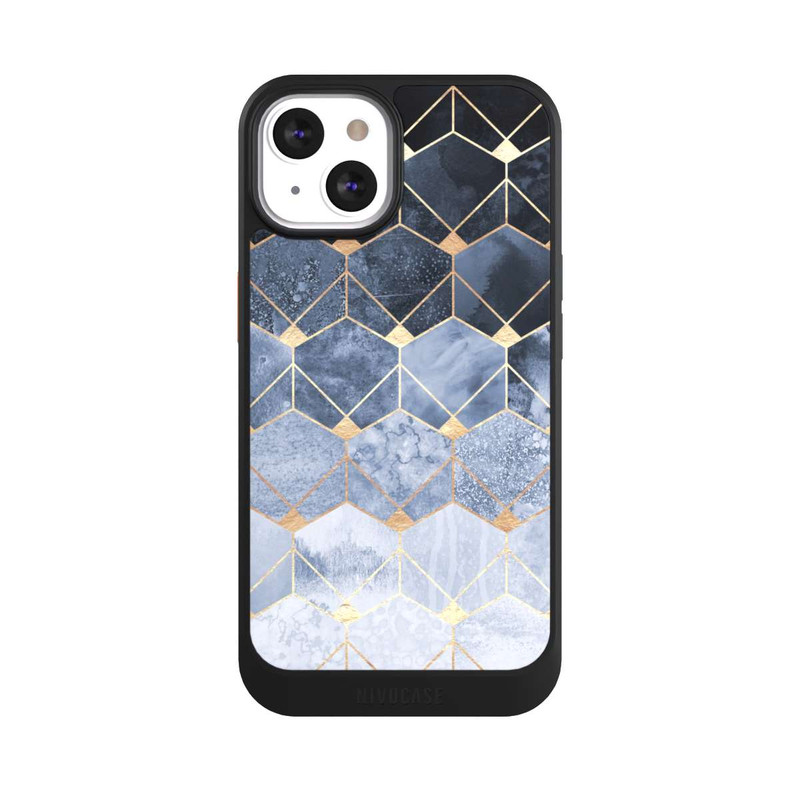 iPhone 13 NIVOcore Blaue Sechsecke und Diamanten Golddruck