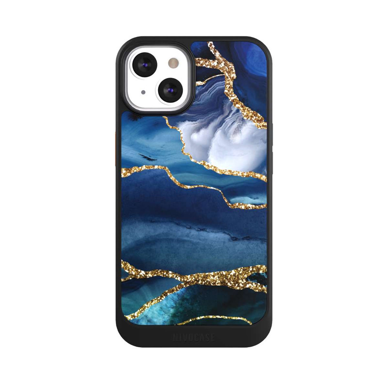 iPhone 13 NIVOcore  Blauer Marmor Gold Glitzer Look