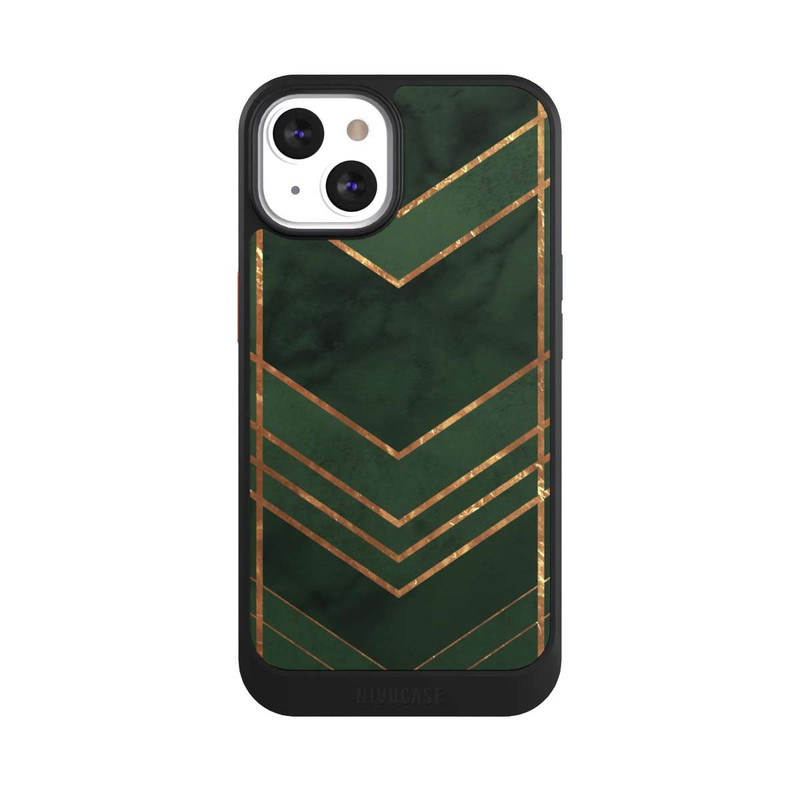 iPhone 13 NIVOcore Motif vert foncé rayures dorées