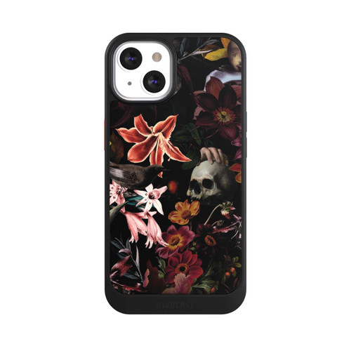Apple iPhone 13 NIVOcore Totenköpfe und Blumen auf dunklem Hintergrund