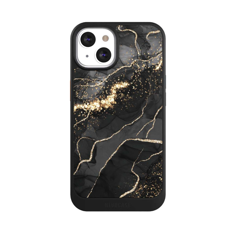iPhone 13 NIVOcore Look Spirales de Marbre Sombre & Or