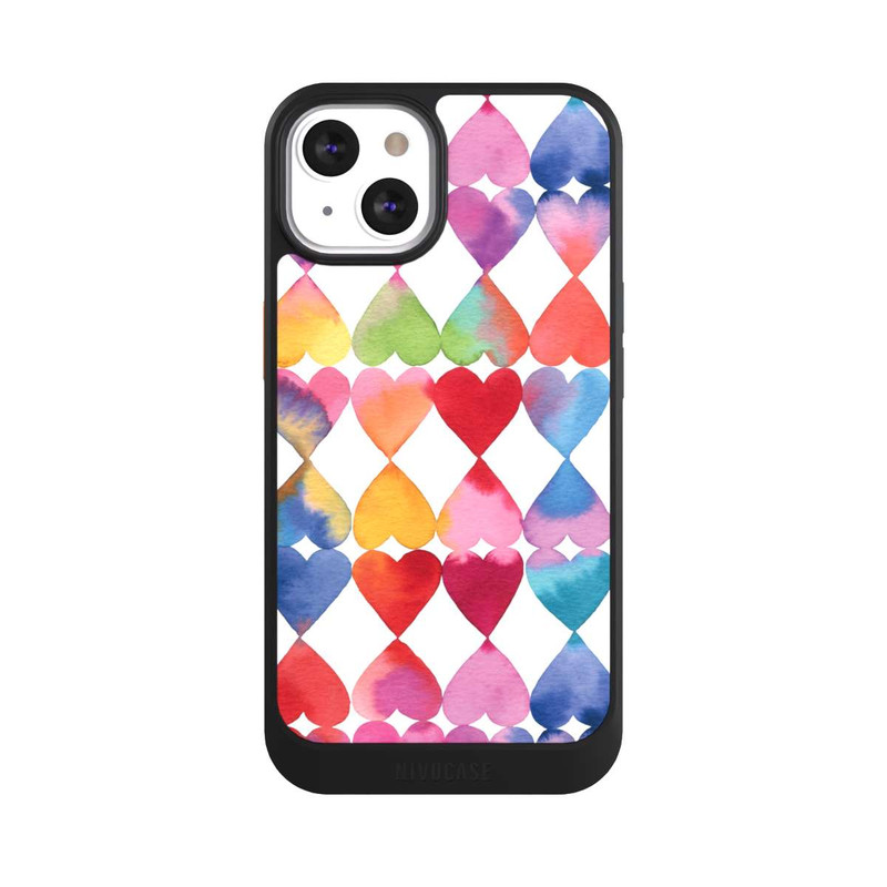 iPhone 13 NIVOcore Colorful Watercolor Hearts Pattern