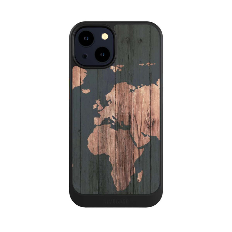 iPhone 14 NIVOcore Carte du Monde Effet bois