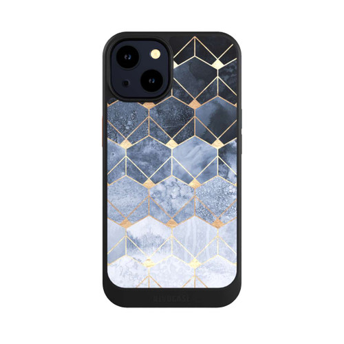 Apple iPhone 14 NIVOcore Blaue Sechsecke und Diamanten Golddruck