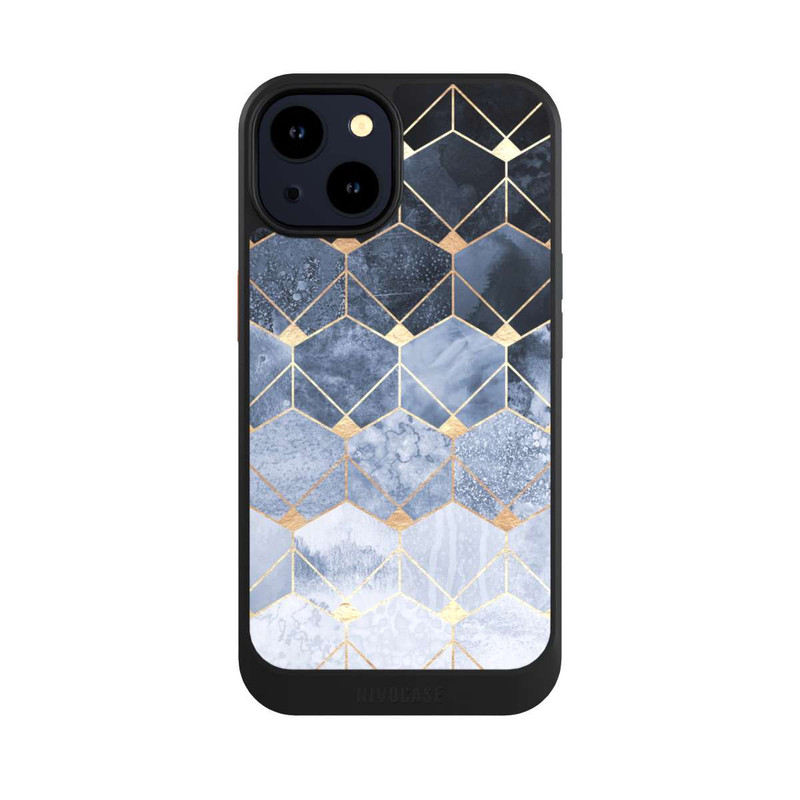 iPhone 14 NIVOcore Impression Or Hexagones Bleus Et Diamants