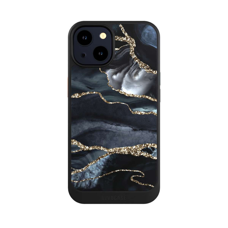 iPhone 14 NIVOcore Dunkler Marmor Gold Glitzerlook