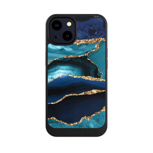 Apple iPhone 14 NIVOcore Dark and Light Blue Marble Gold Glitter Look