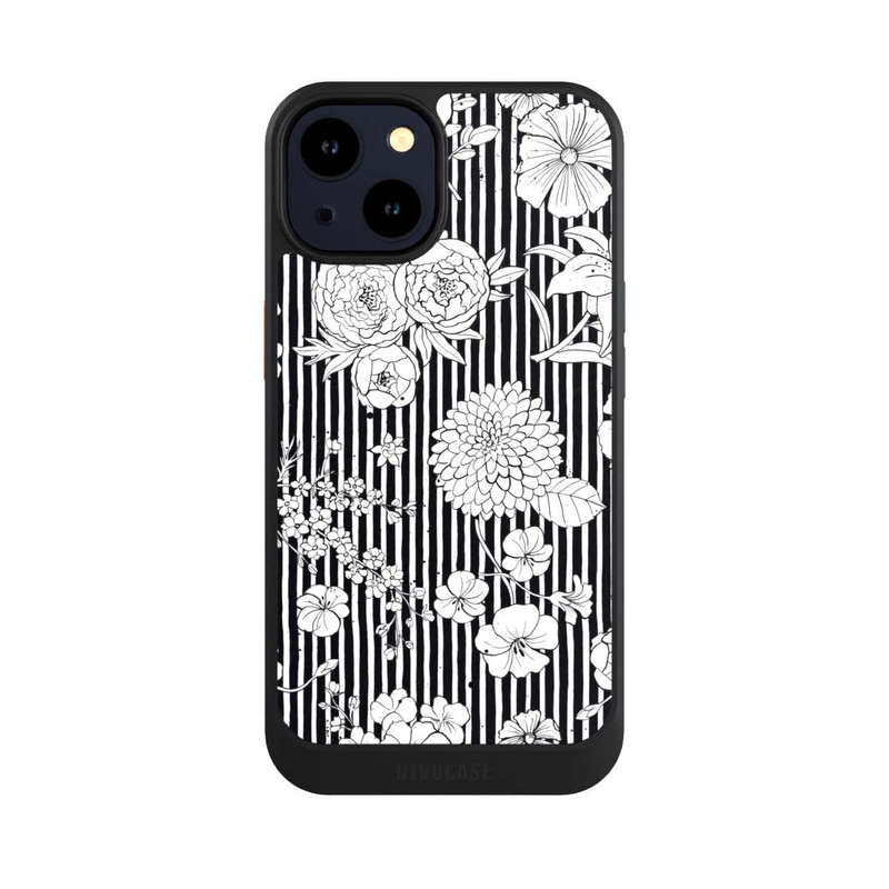 iPhone 14 NIVOcore Fleurs et rayures noir et blanc