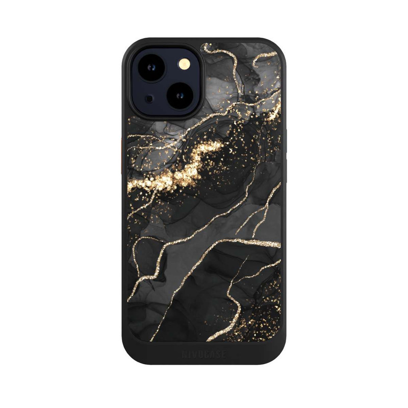 iPhone 14 NIVOcore Dunkler Marmor Wirbel Goldoptik