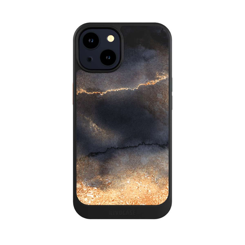 iPhone 14 NIVOcore Schwarzer Marmor Goldstaub Look