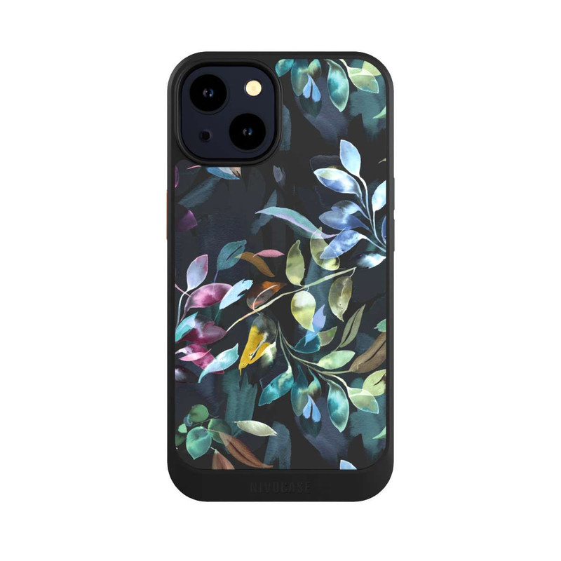 iPhone 14 NIVOcore Mystische Aquarellblätter schwarz