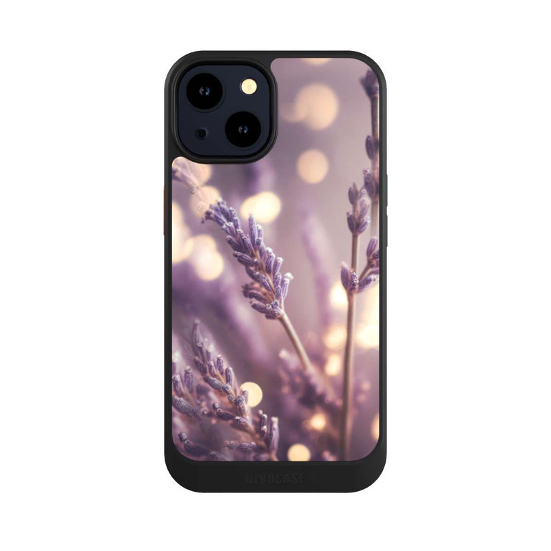 iPhone 14 NIVOcore Lavande en gros plan avec IA