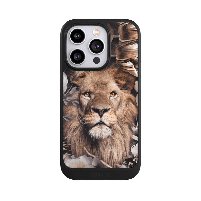 iPhone 14 Pro NIVOcore Löwe Blumenrahmen Beige