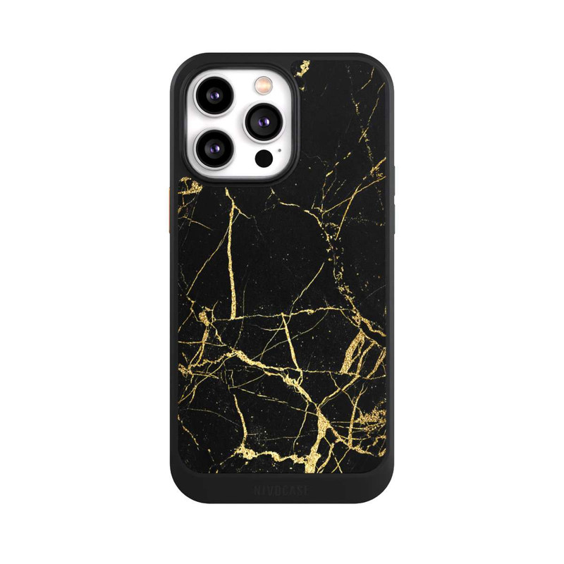 iPhone 14 Pro Max NIVOcore Schwarzgoldener Marmor-Look