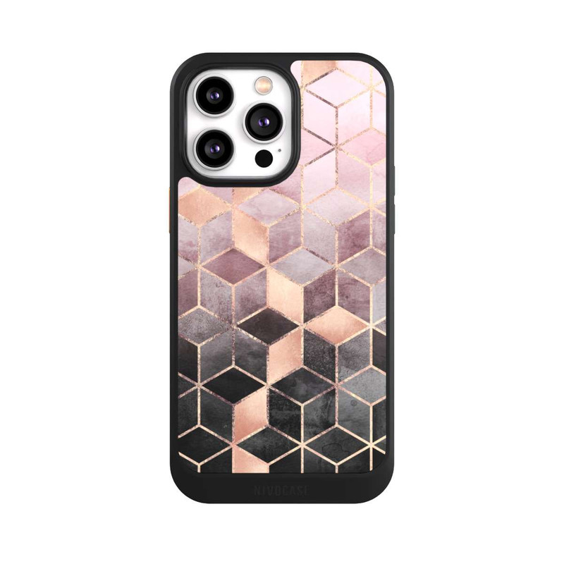 iPhone 14 Pro Max NIVOcore Pink Grey Gradient Cubes Print