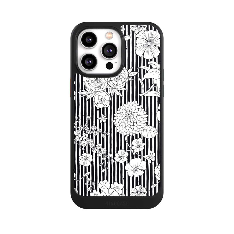 iPhone 14 Pro Max NIVOcore Flowers and Stripes Black and White