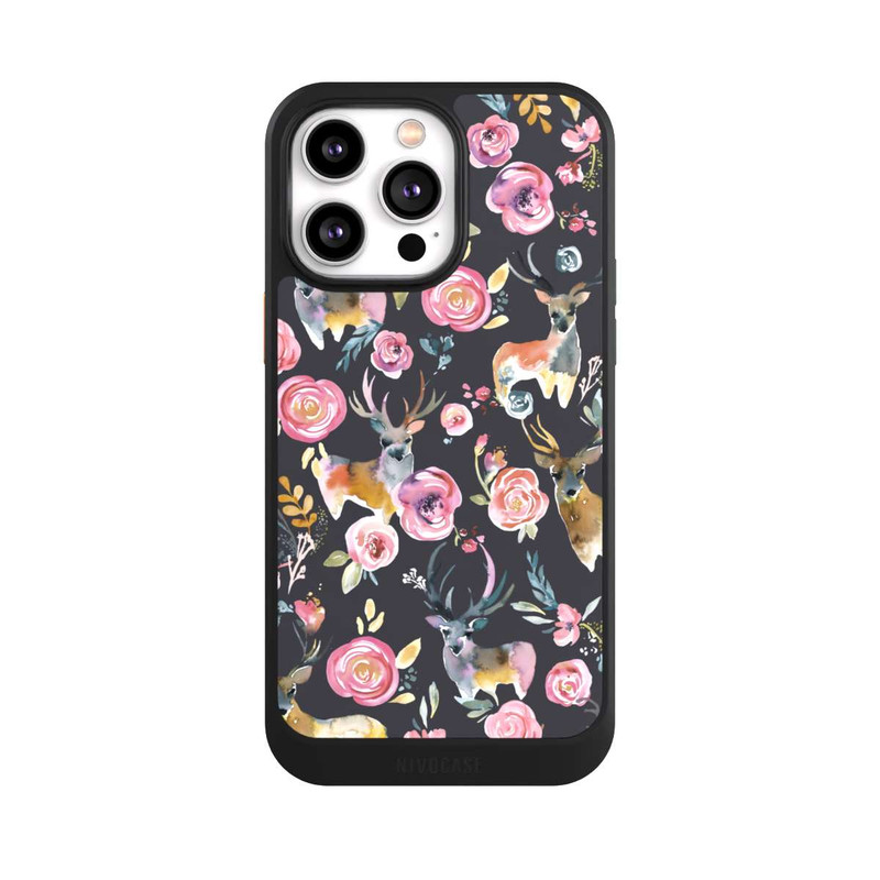 iPhone 14 Pro Max NIVOcore Deers and flowers Anthracite