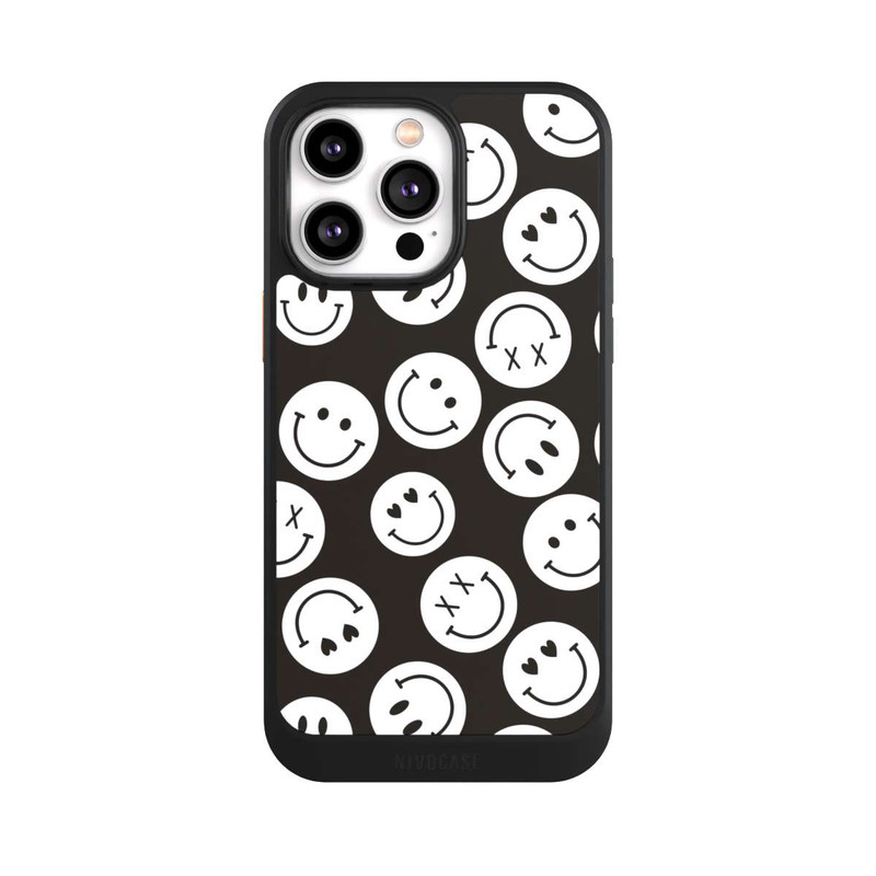 iPhone 14 Pro Max NIVOcore Smiles Emotes Pattern Black And White