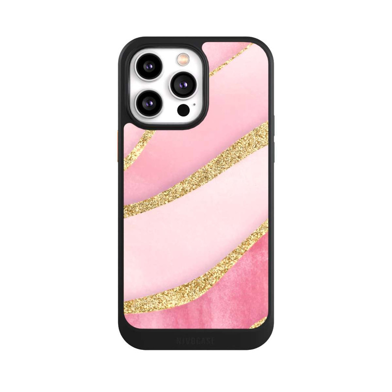 iPhone 14 Pro Max NIVOcore Pink Marble Goldprint Stripes