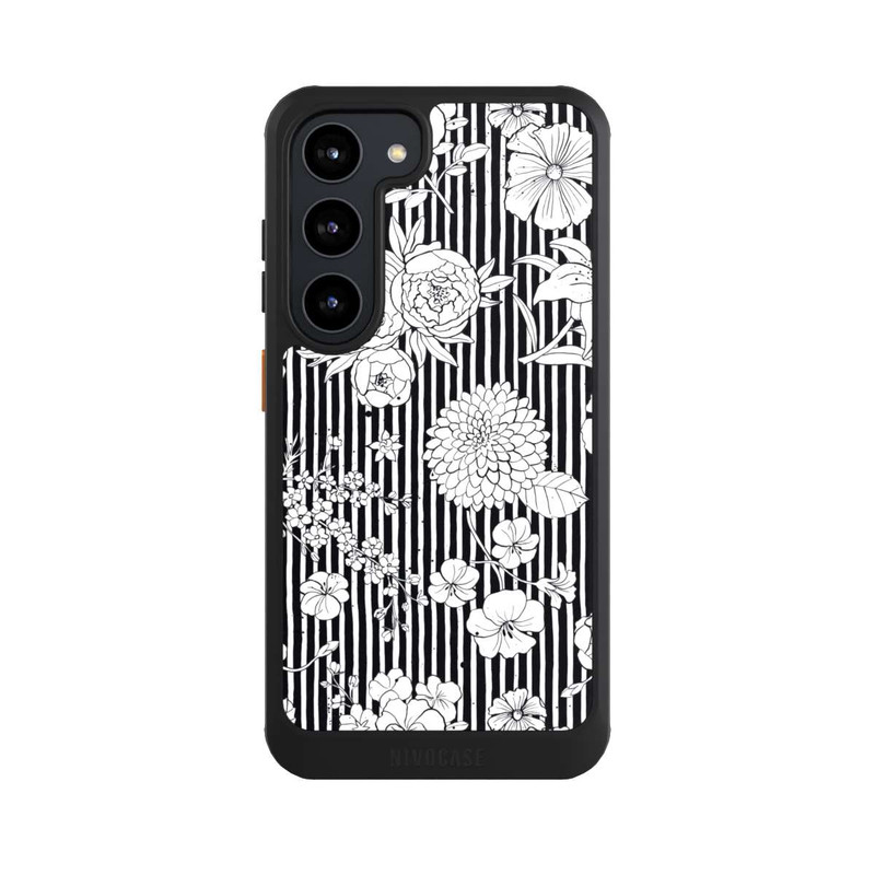 Galaxy S23 NIVOcore Blumen und Streifen Schwarz und Weiß