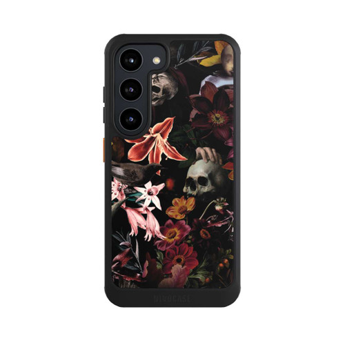 Samsung Galaxy S23 NIVOcore Totenköpfe und Blumen auf dunklem Hintergrund