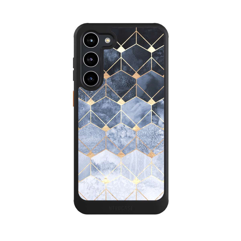 Galaxy S23 + NIVOcore Blaue Sechsecke und Diamanten Golddruck