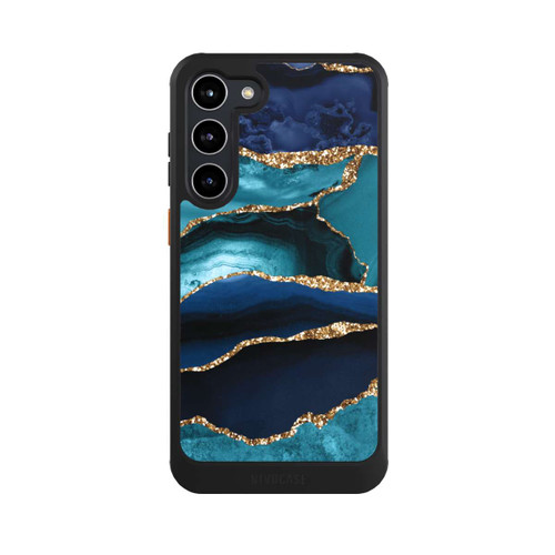 Samsung Galaxy S23+ NIVOcore Dark and Light Blue Marble Gold Glitter Look