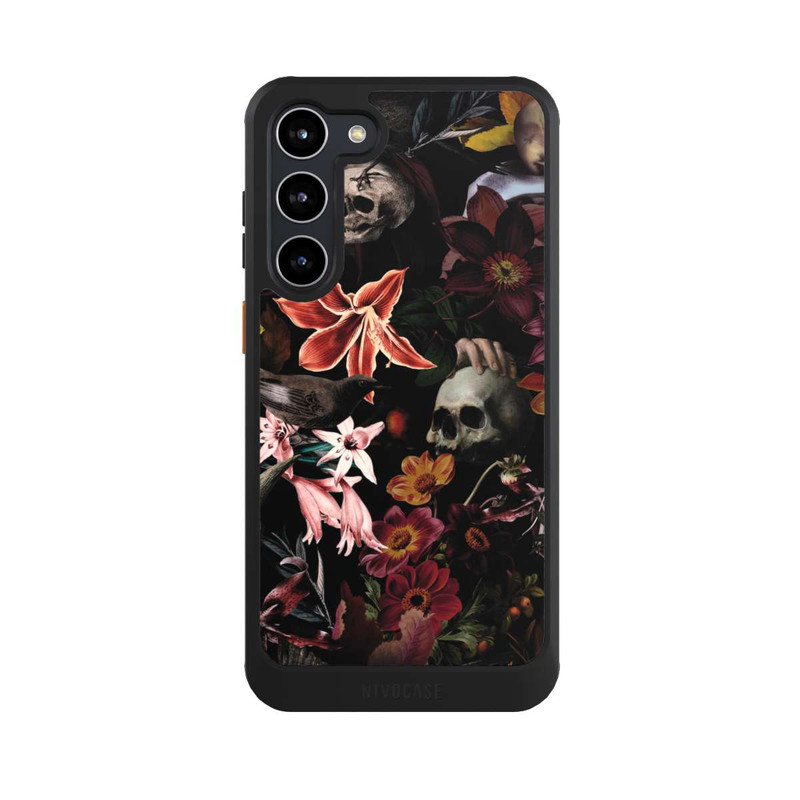 Galaxy S23 + NIVOcore Crânes et fleurs sur fond sombre