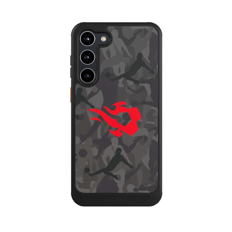 Galaxy S23 + NIVOcore Belgisch Rot Flammen Camouflage Grau