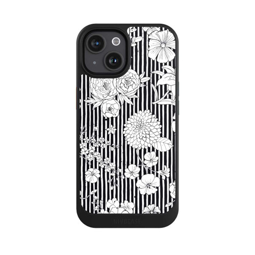 Apple iPhone 15 NIVOcore Fleurs et rayures noir et blanc