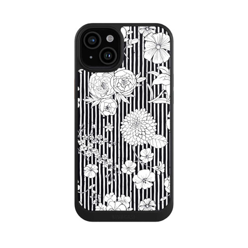 Apple iPhone 15 Plus NIVOcore Blumen und Streifen Schwarz und Weiß