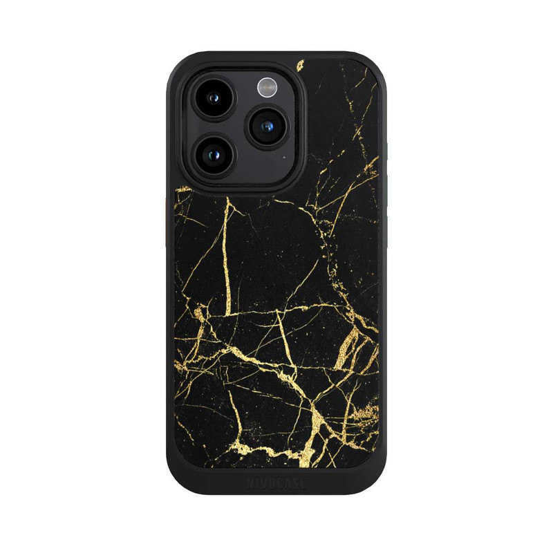 iPhone 15 Pro NIVOcore Schwarzgoldener Marmor-Look