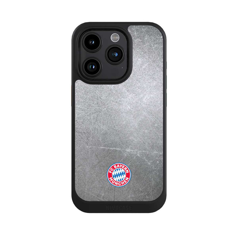iPhone 15 Pro NIVOcore Klassisches FCB Logo Klein - Bunt auf Metalllook