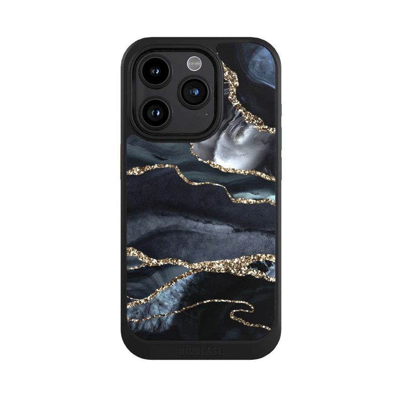 iPhone 15 Pro NIVOcore Dunkler Marmor Gold Glitzerlook