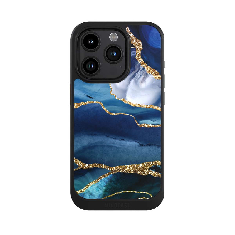 iPhone 15 Pro NIVOcore Blue Marble Gold Glitter Look