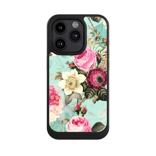 Apple iPhone 15 Pro NIVOcore Roses en papier peint turquoise