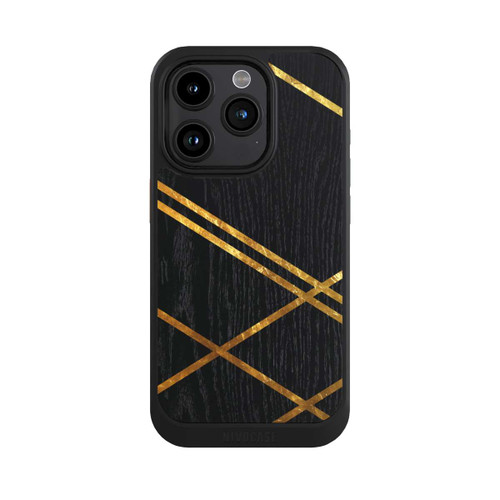 Apple iPhone 15 Pro NIVOcore Black Geometric Pattern Golden Stripes