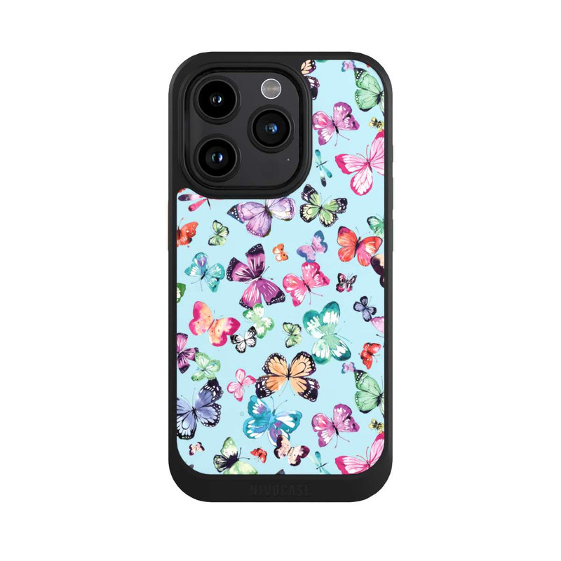 iPhone 15 Pro NIVOcore Schmetterlinge rosa orange blau
