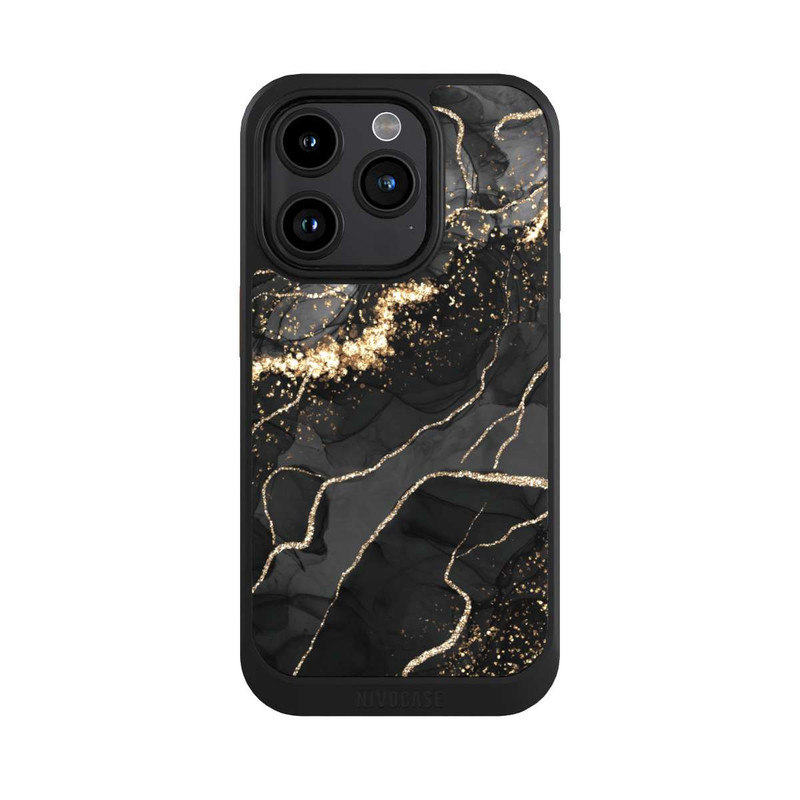 iPhone 15 Pro NIVOcore Dunkler Marmor Wirbel Goldoptik