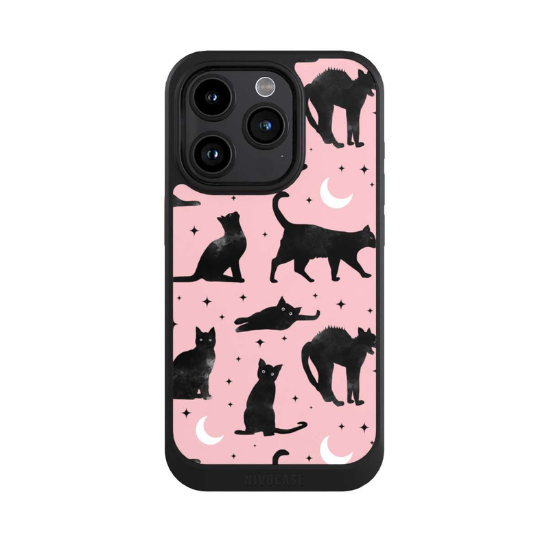 iPhone 15 Pro NIVOcore Katzen und Mond auf Rosa