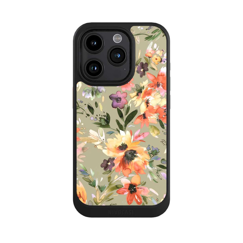 iPhone 15 Pro NIVOcore Painterly Tropical Flowers Sage Green