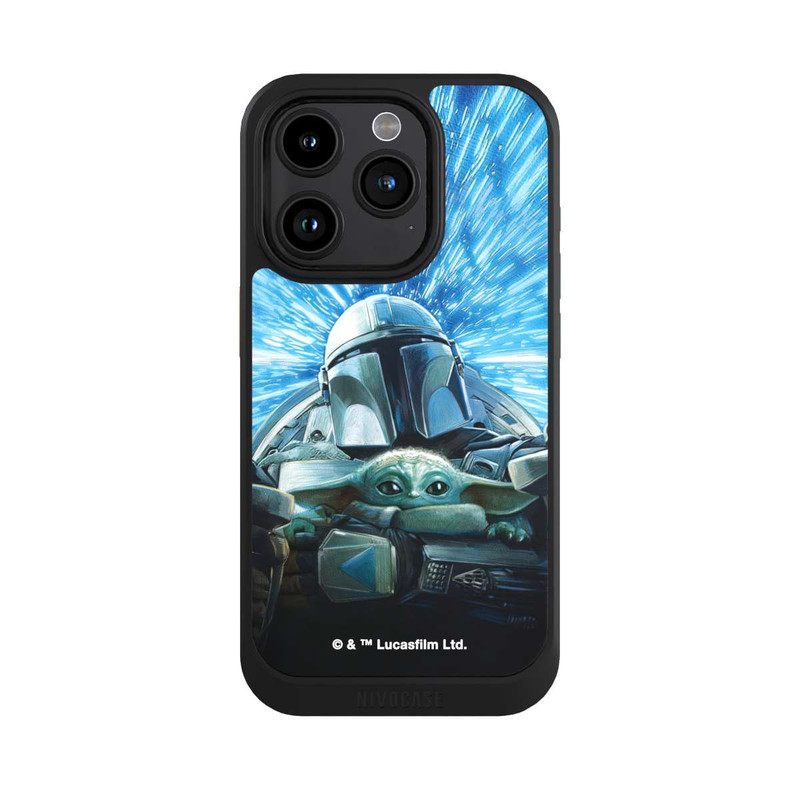 iPhone 15 Pro NIVOcore Grogu und Mando fliegen blau