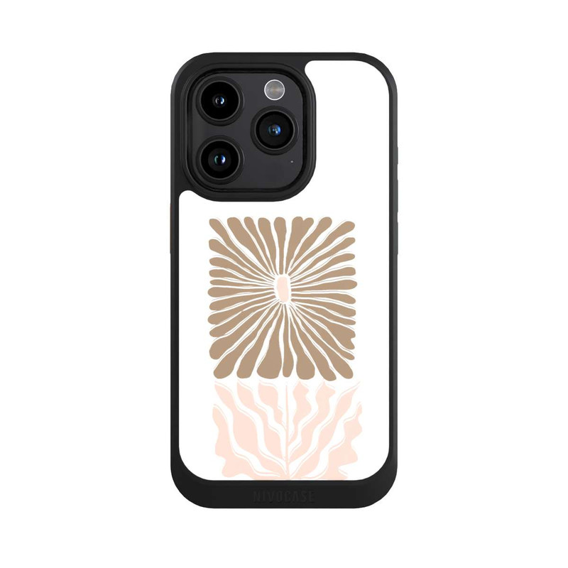 iPhone 15 Pro NIVOcore Fleur Boho Caramel sur Blanc