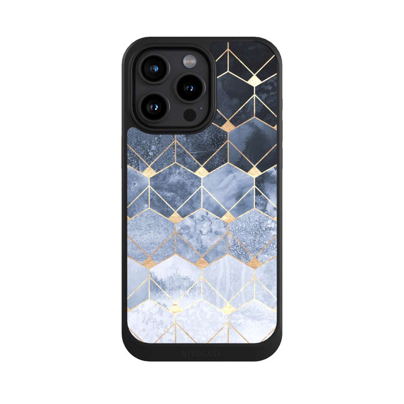 iPhone 15 Pro Max NIVOcore Blaue Sechsecke und Diamanten Golddruck