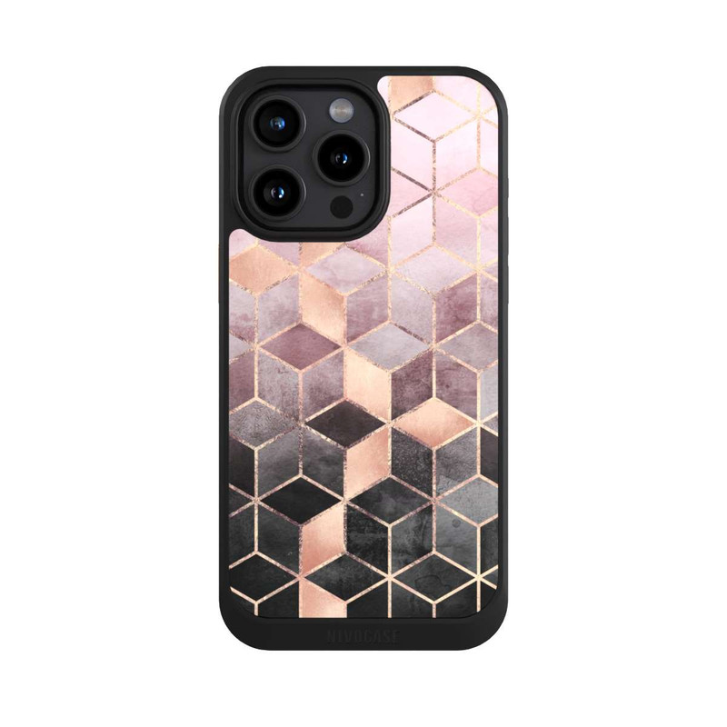 iPhone 15 Pro Max NIVOcore Pink-grauer Farbverlauf Würfel Druck