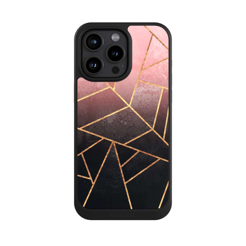 iPhone 15 Pro Max NIVOcore Pinker und Schwarzer Stein Gold Druck