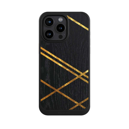 Apple iPhone 15 Pro Max NIVOcore Black Geometric Pattern Golden Stripes