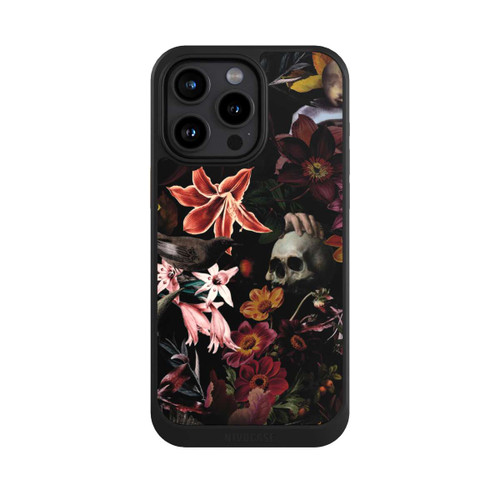 Apple iPhone 15 Pro Max NIVOcore Totenköpfe und Blumen auf dunklem Hintergrund