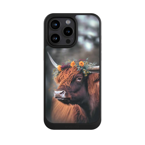 Apple iPhone 15 Pro Max NIVOcore Vache des Highlands avec des fleurs avec IA