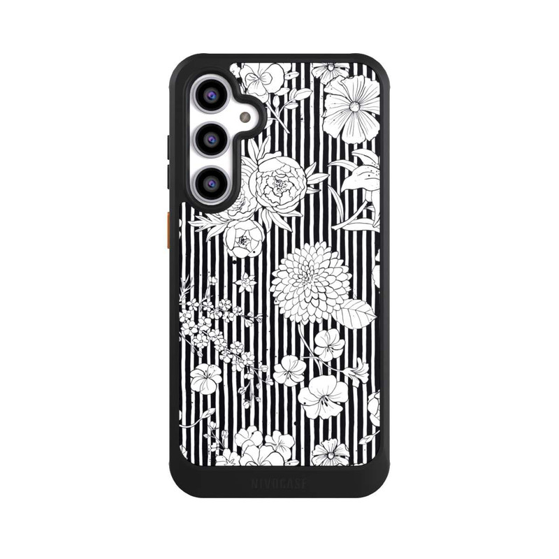 Galaxy S23 FE NIVOcore Blumen und Streifen Schwarz und Weiß